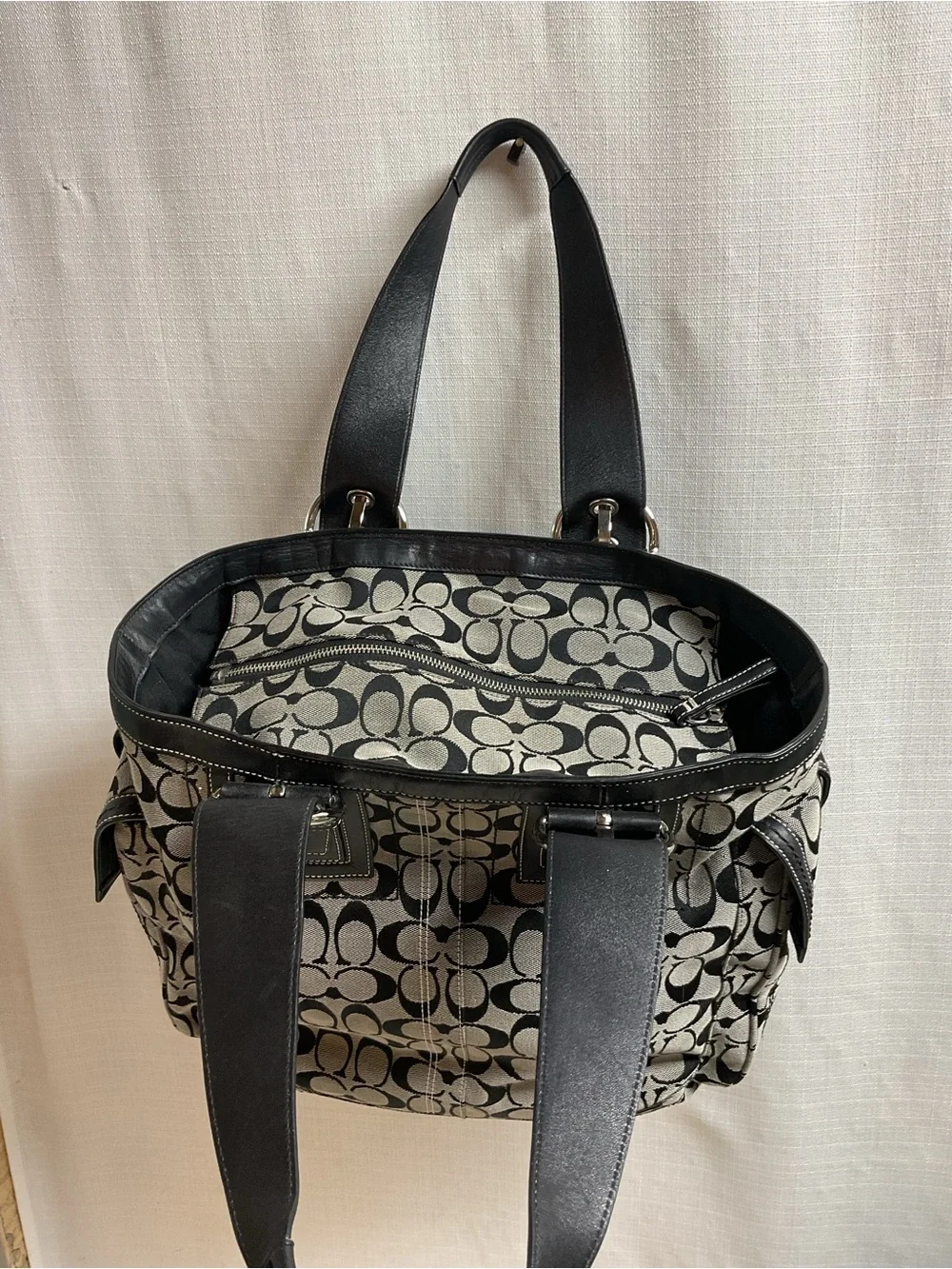 Coach Black & Gray Signature Canvas Tote